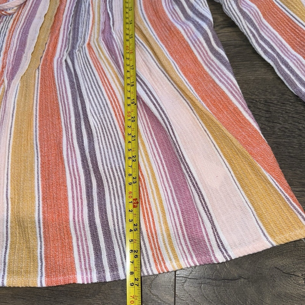 a.n.a Woman Large Shirt Rainbow Striped Tassels Pleated Long Sleeve Blouse Boho - Picture 8 of 14